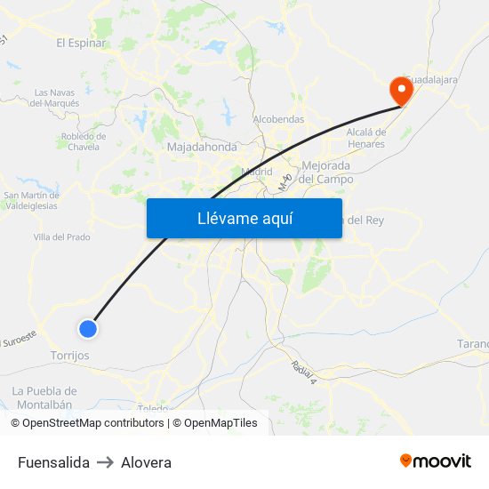 Fuensalida to Alovera map