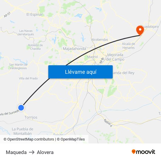 Maqueda to Alovera map