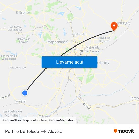 Portillo De Toledo to Alovera map