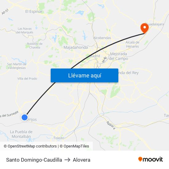 Santo Domingo-Caudilla to Alovera map