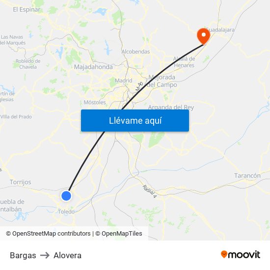 Bargas to Alovera map