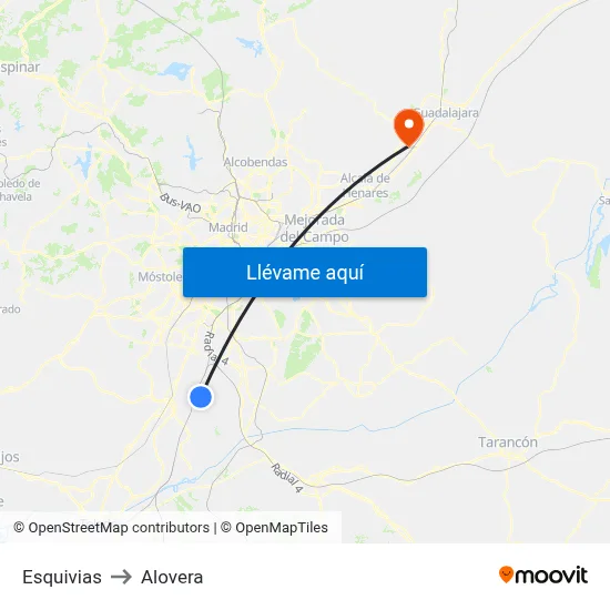 Esquivias to Alovera map