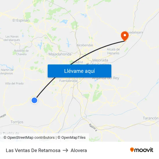 Las Ventas De Retamosa to Alovera map