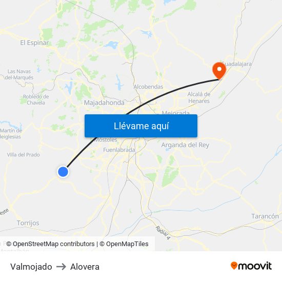 Valmojado to Alovera map