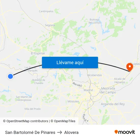 San Bartolomé De Pinares to Alovera map