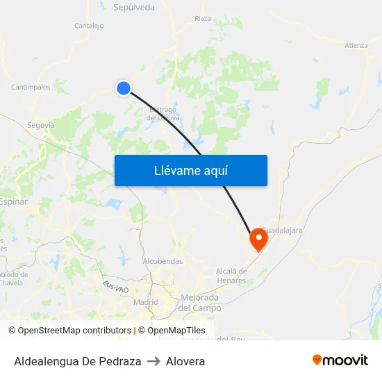 Aldealengua De Pedraza to Alovera map