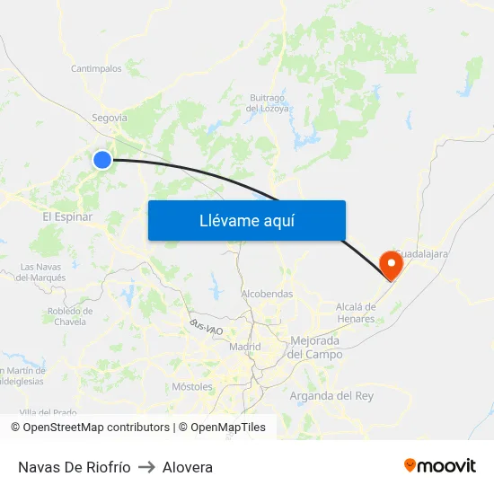 Navas De Riofrío to Alovera map