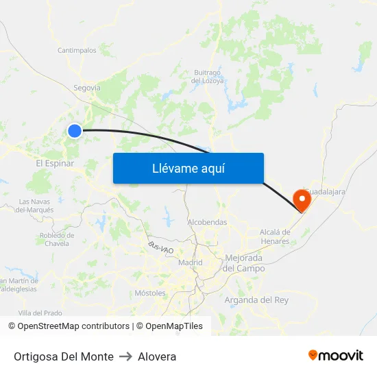 Ortigosa Del Monte to Alovera map