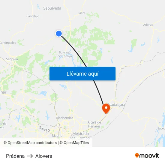 Prádena to Alovera map