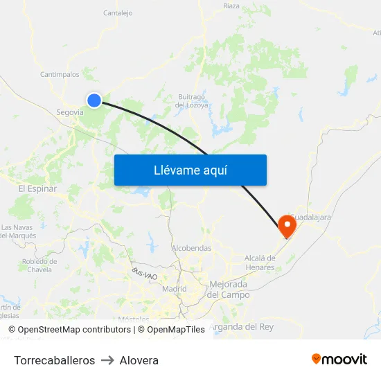 Torrecaballeros to Alovera map