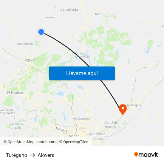 Turégano to Alovera map