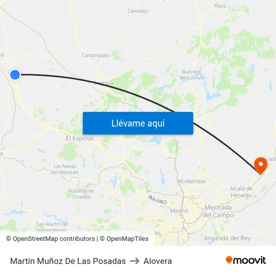Martín Muñoz De Las Posadas to Alovera map