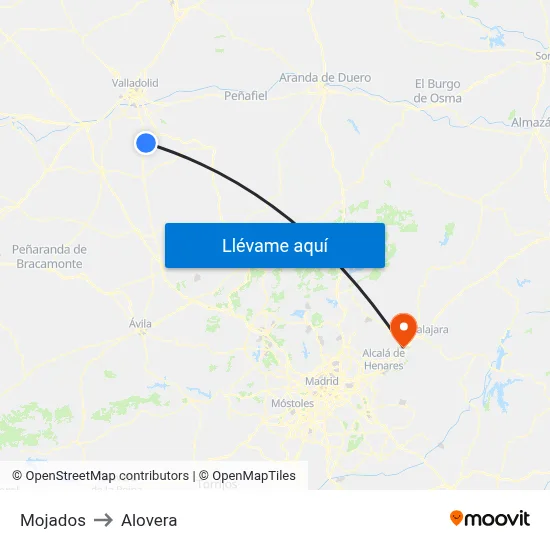 Mojados to Alovera map