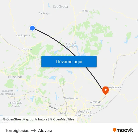 Torreiglesias to Alovera map
