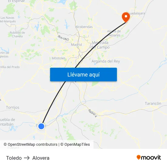 Toledo to Alovera map