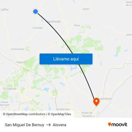 San Miguel De Bernuy to Alovera map