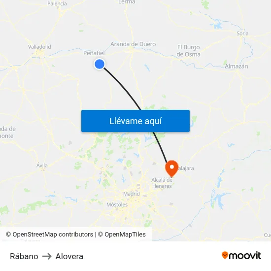 Rábano to Alovera map