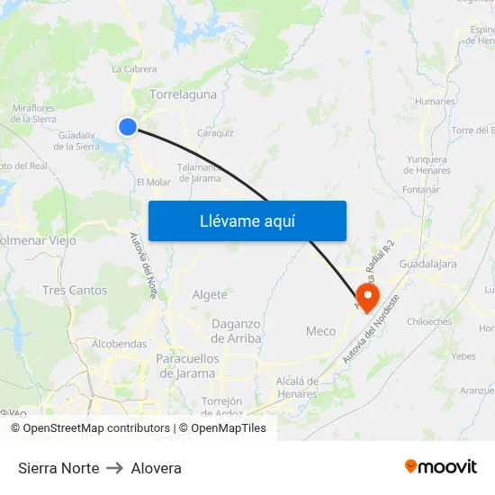 Sierra Norte to Alovera map