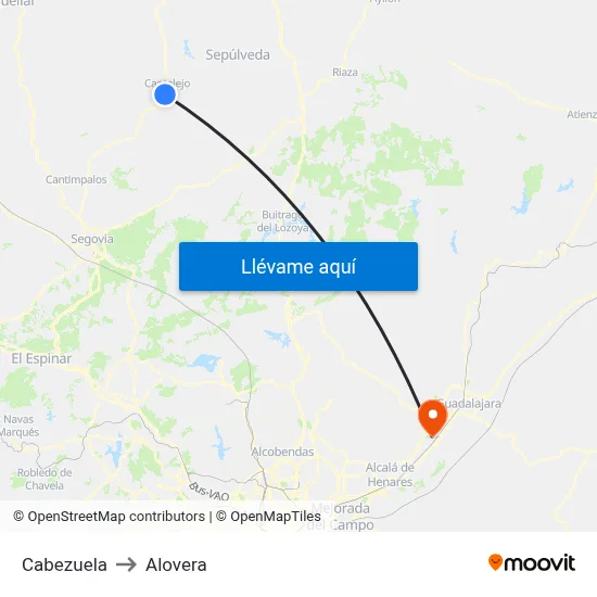 Cabezuela to Alovera map