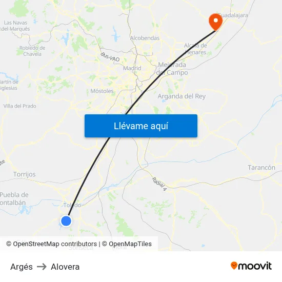 Argés to Alovera map