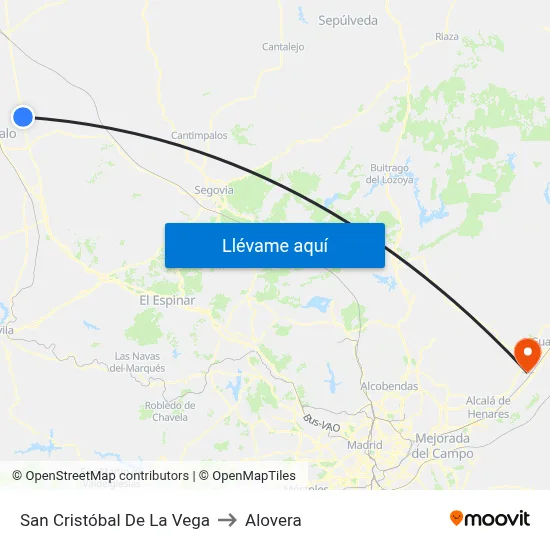 San Cristóbal De La Vega to Alovera map