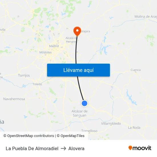 La Puebla De Almoradiel to Alovera map