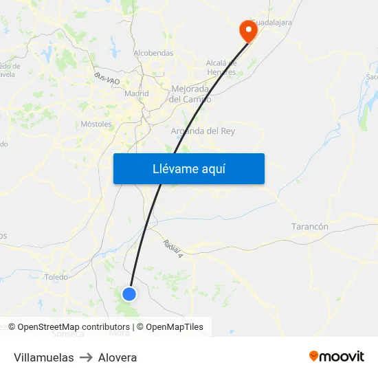Villamuelas to Alovera map