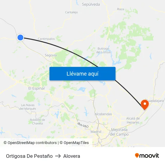Ortigosa De Pestaño to Alovera map