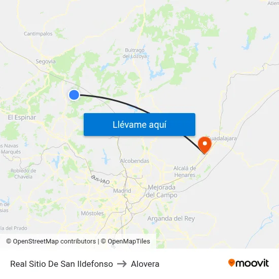 Real Sitio De San Ildefonso to Alovera map