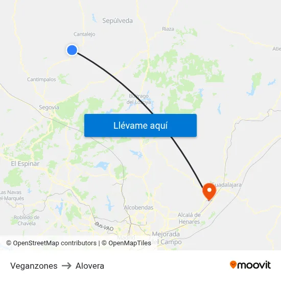 Veganzones to Alovera map