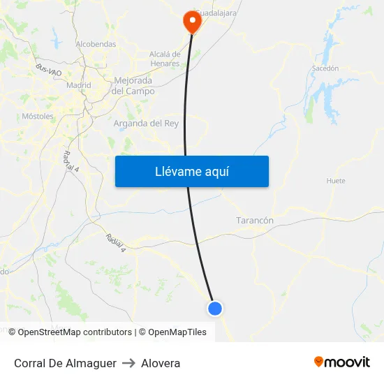 Corral De Almaguer to Alovera map