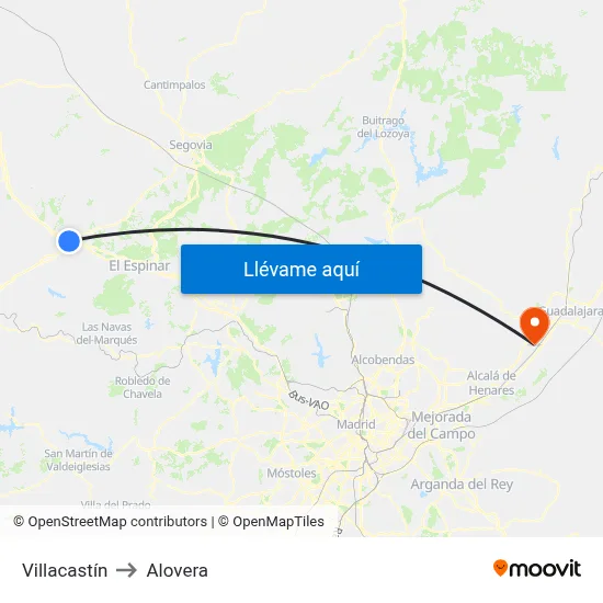 Villacastín to Alovera map