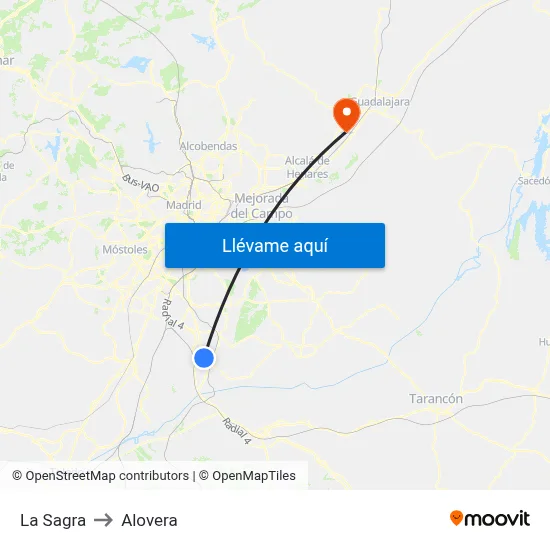 La Sagra to Alovera map