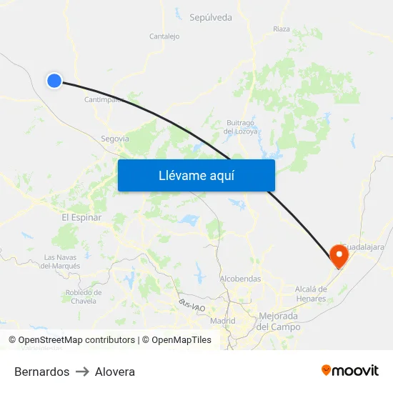 Bernardos to Alovera map