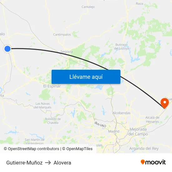 Gutierre-Muñoz to Alovera map