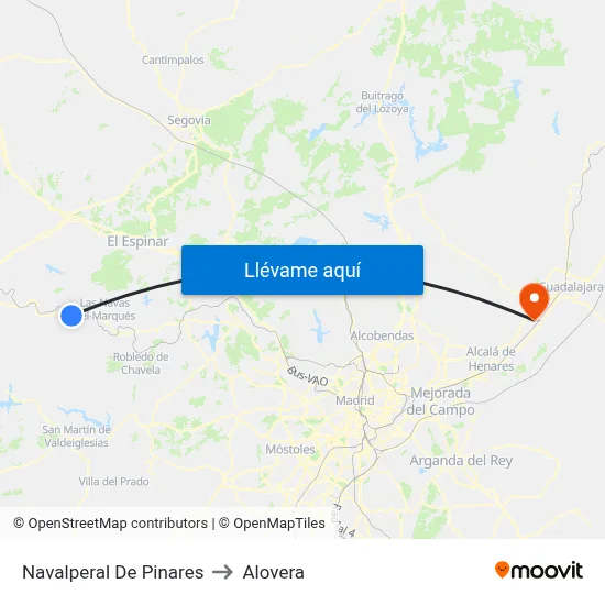 Navalperal De Pinares to Alovera map