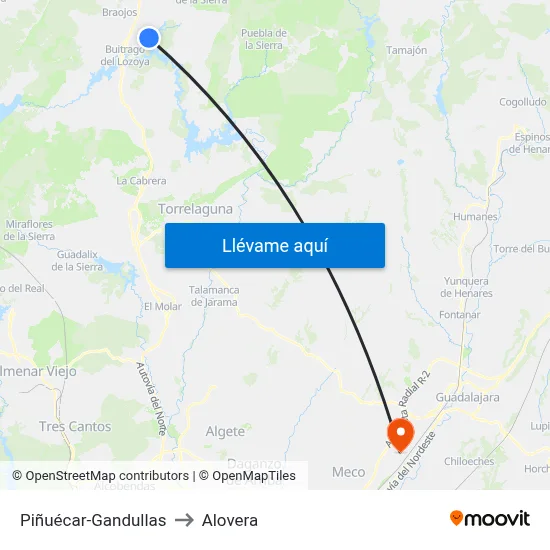 Piñuécar-Gandullas to Alovera map