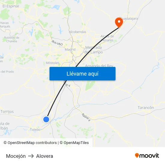 Mocejón to Alovera map