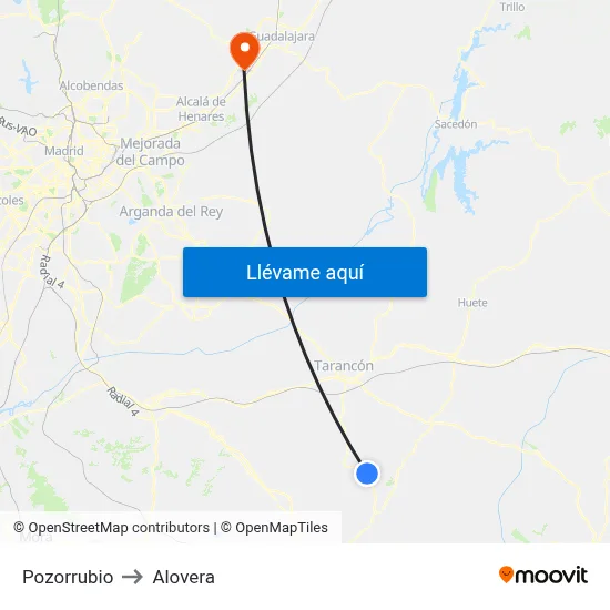 Pozorrubio to Alovera map