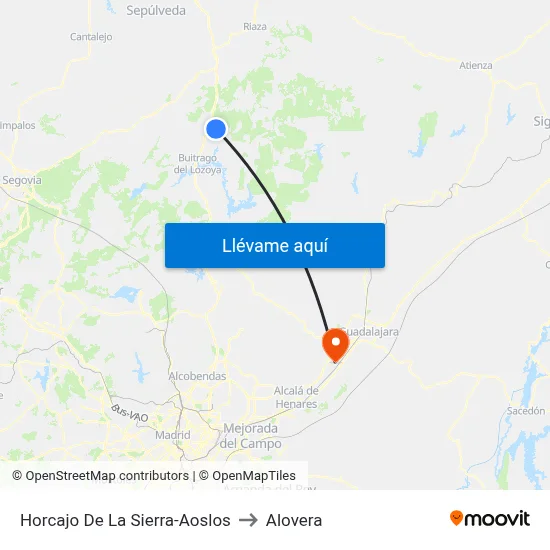 Horcajo De La Sierra-Aoslos to Alovera map