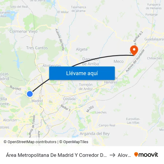 Área Metropolitana De Madrid Y Corredor Del Henares to Alovera map