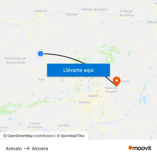 Arévalo to Alovera map