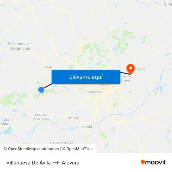 Villanueva De Ávila to Alovera map