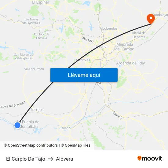 El Carpio De Tajo to Alovera map