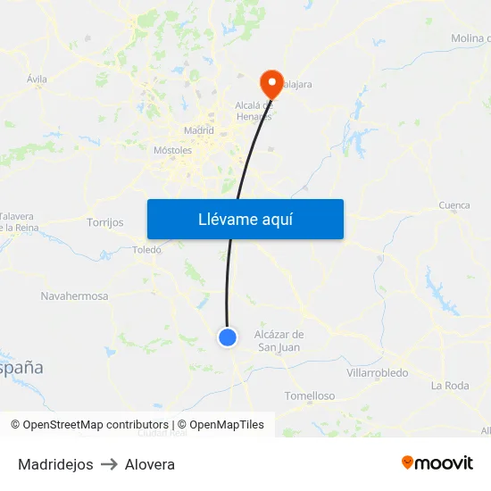Madridejos to Alovera map