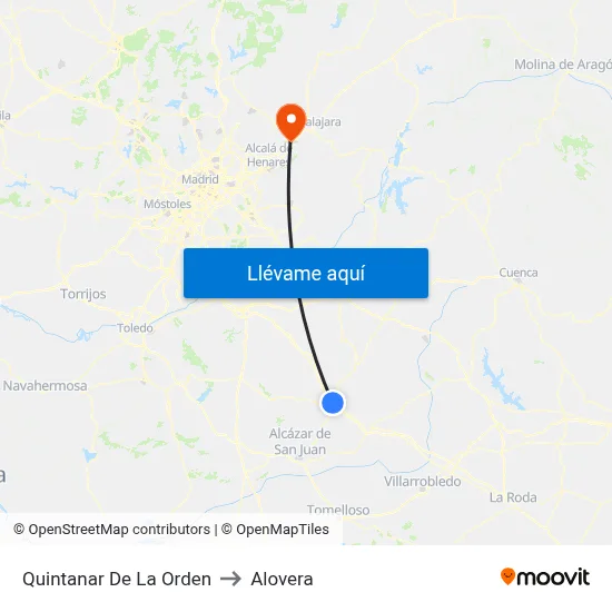 Quintanar De La Orden to Alovera map