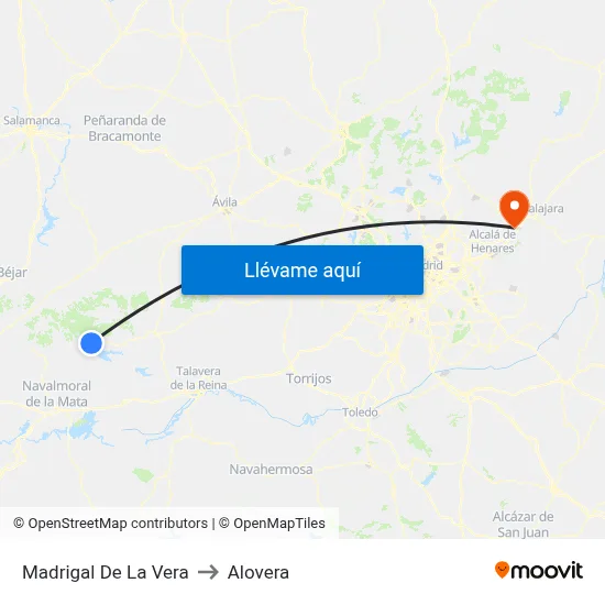 Madrigal De La Vera to Alovera map