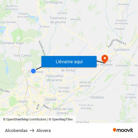 Alcobendas to Alovera map