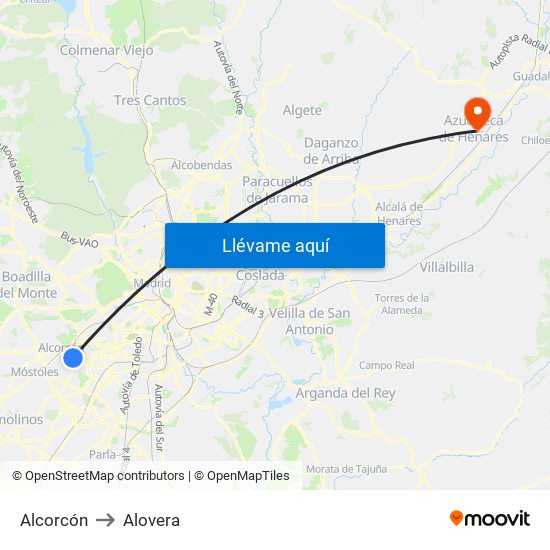 Alcorcón to Alovera map