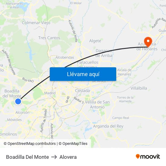 Boadilla Del Monte to Alovera map